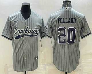 Men's Dallas Cowboys #20 Tony Pollard Grey Pinstripe With Patch Cool Base Stitched Baseball Jersey,We sell and wholesale Men's Dallas Cowboys #20 Tony Pollard Grey Pinstripe With Patch Cool Base Stitched Baseball Jersey on line form chian!